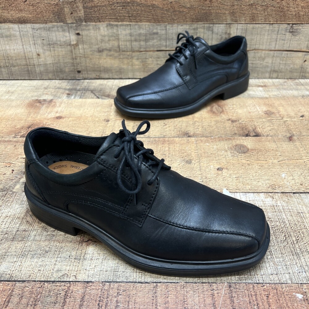 Ecco Men’s Black Leather Square Toe Dress Shoes Oxfords Size 40